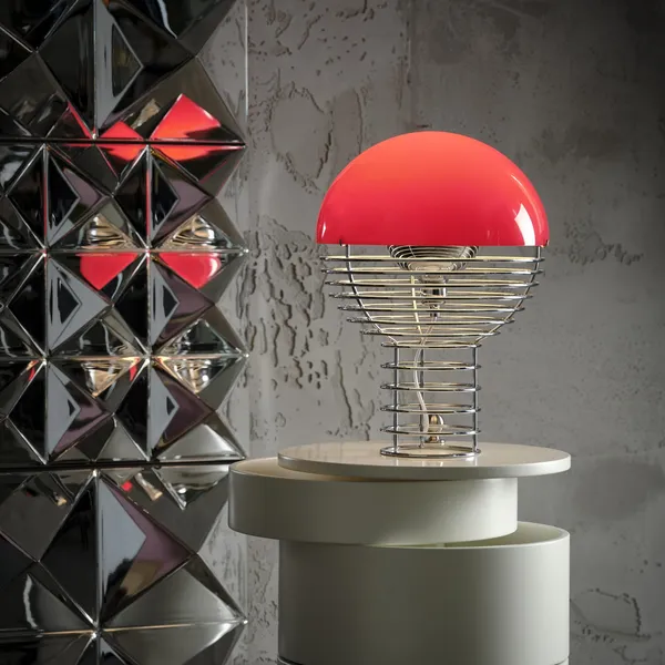 Wire Table Lamp Ø30 Chrome/ Red
