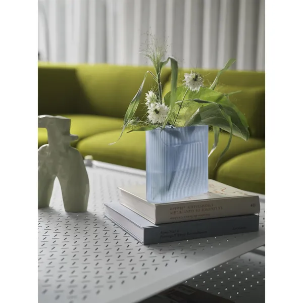 Ridge Vase H16.5 Light Blue/ Frosted Glass