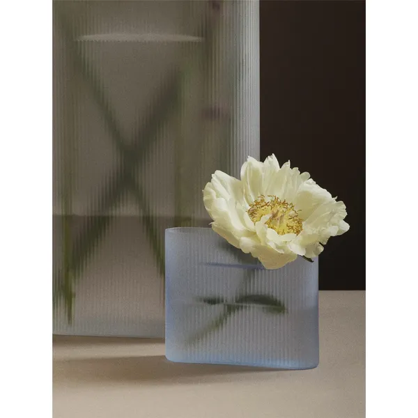 Ridge Vase H16.5 Light Blue/ Frosted Glass