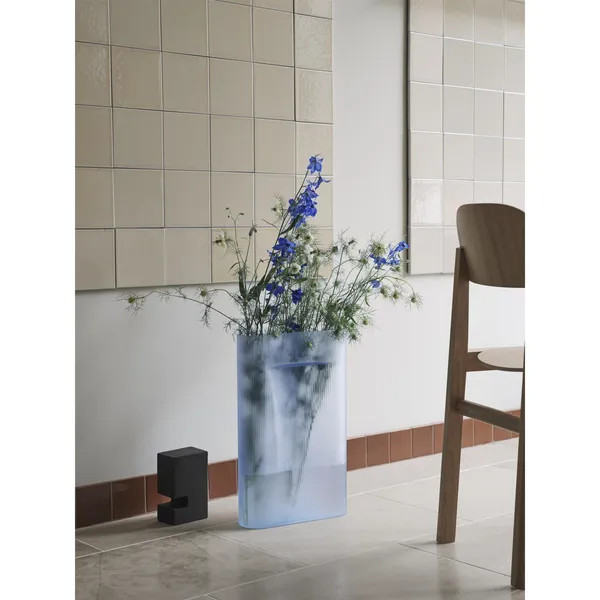 Ridge Vase H48.5 Light Blue/ Frosted Glass