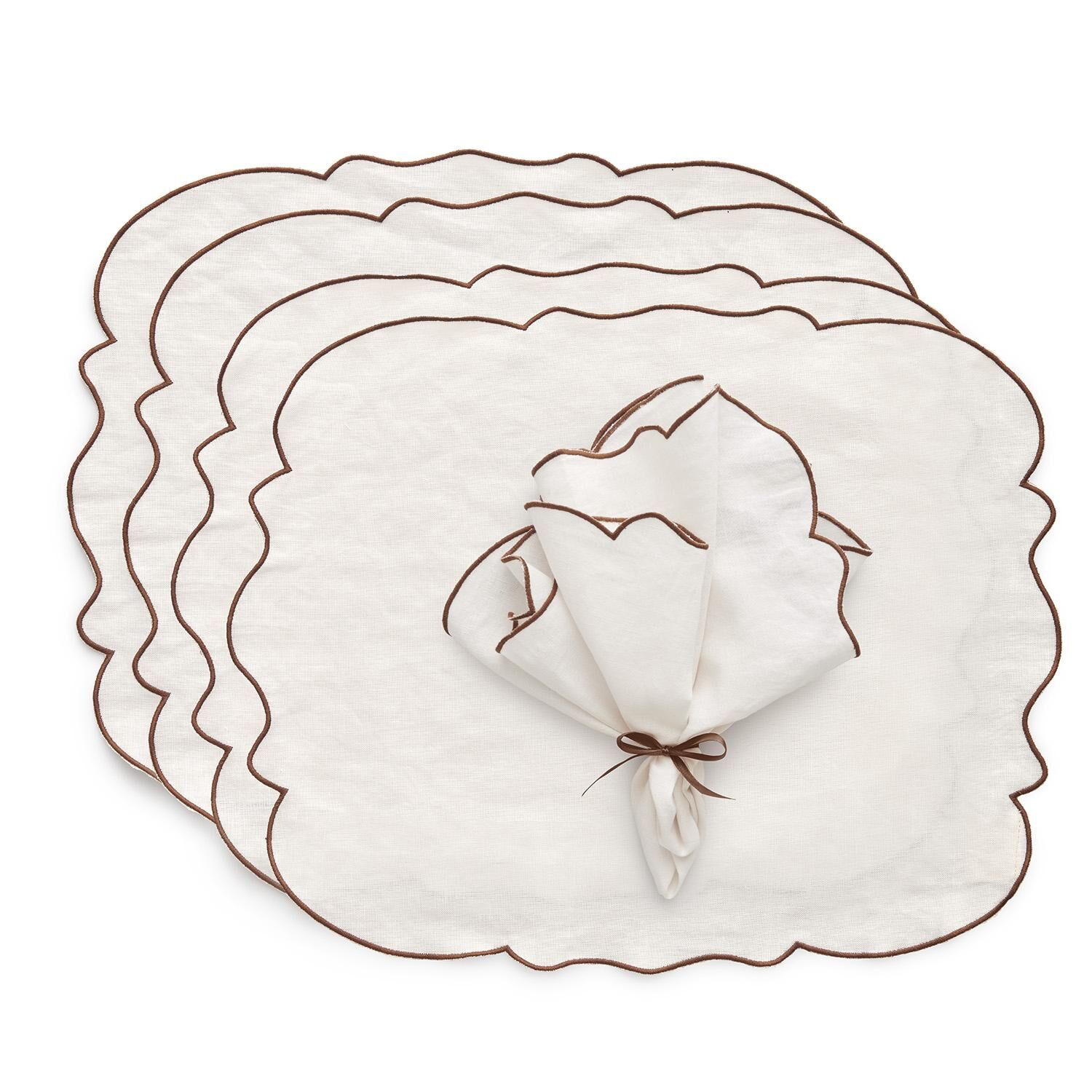 Gia Sets de Table & Serviettes Lot de 4 Brun/Blanc
