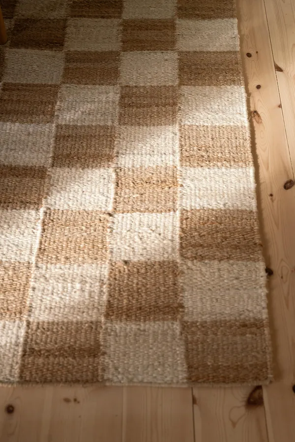 Chess Teppich 200x300 Off-White/Naturjute
