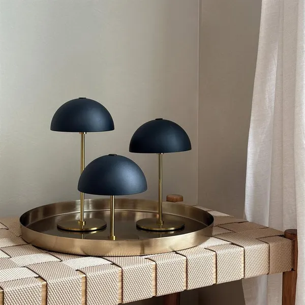 Along Mini draagbare tafellamp LED, set van 3 stuks met dienblad, zwart/messing