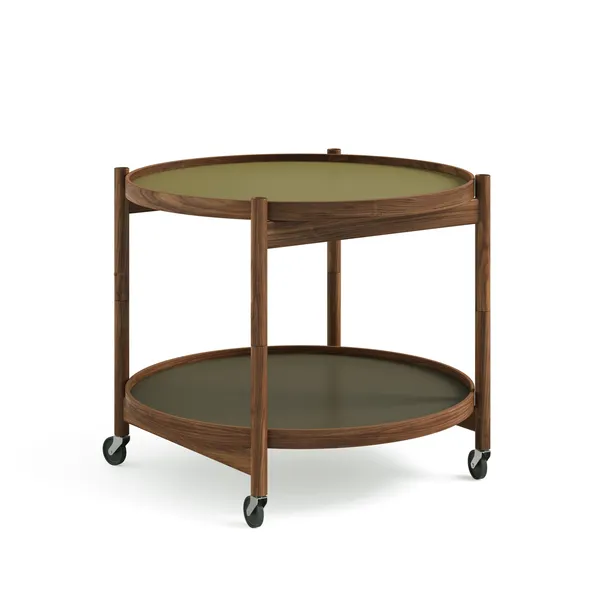 Bølling Tray Table Ø60 Walnuss mit Platten in Grün/ Grün