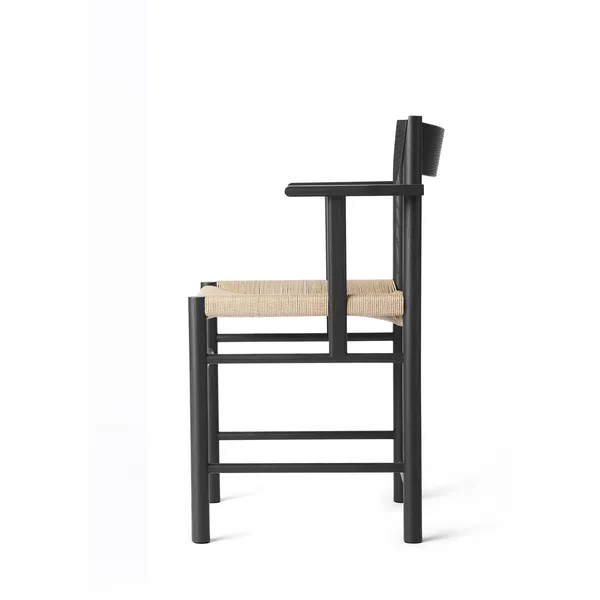 F-Dining Chair With Armrest Ash Wood Black Lacquered