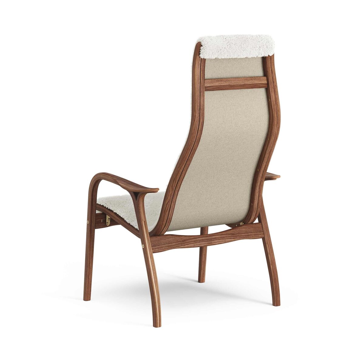 Lamino High Armchair Lacquered Walnut/Off White/Sheepskin