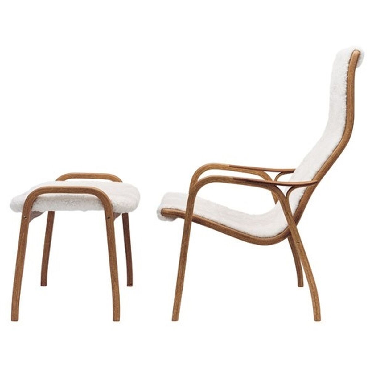 Lamino High Armchair Lacquered Walnut/Off White/Sheepskin