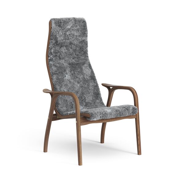 Lamino Hoge Fauteuil Gelakt Walnoot/Scandinavian Grey/Schapenhuid