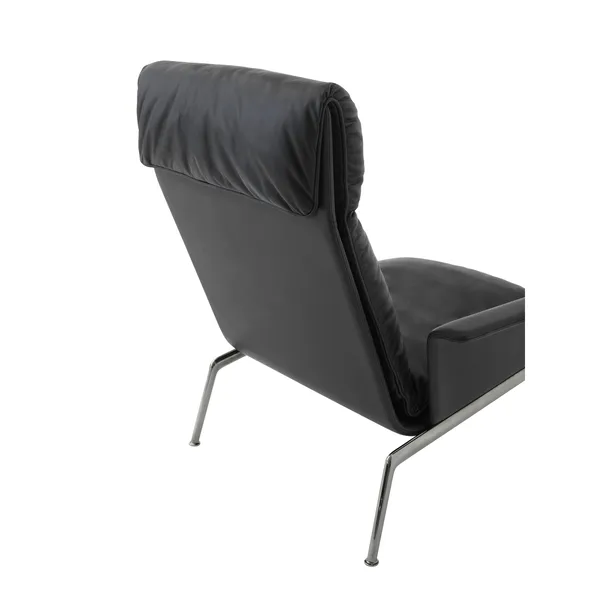 Muno LN17 Armchair With Armrests & High Back Dark Chrome/Noble Leather Black