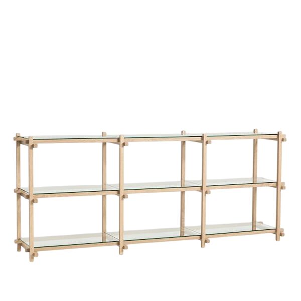 Étagère Basse Woody Shelving 2.0, Blanc Amande/verre