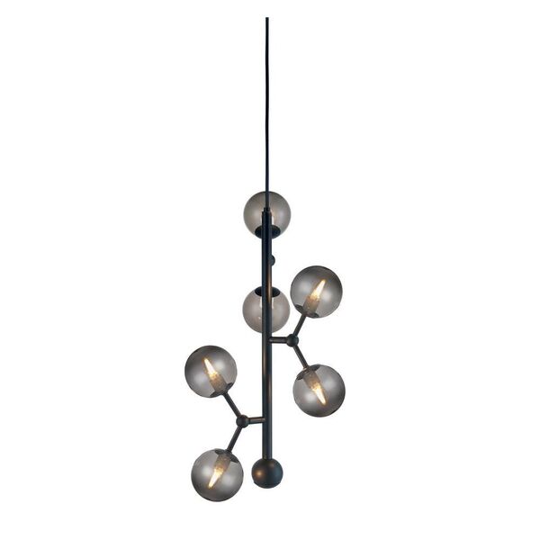 Atom Vertikale Pendelleuchte Rauchglas/ Schwarz