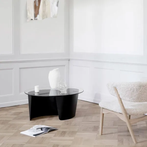 No 7 Lounge Salontafel Ø90 Hoog Wit Geolied Eiken/Glas