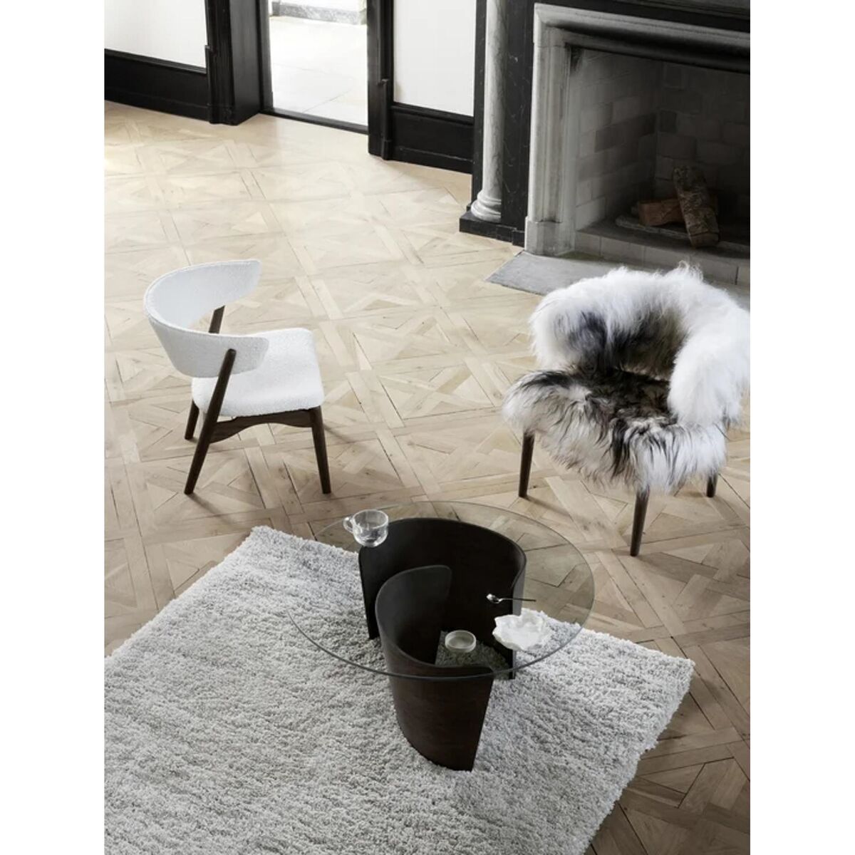 No 7 Lounge Coffee Table Ø90 High White Oiled Oak/Glass
