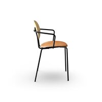 Piet Hein Dining Chair Black with Armrest Oak Wood and Cognac Leather