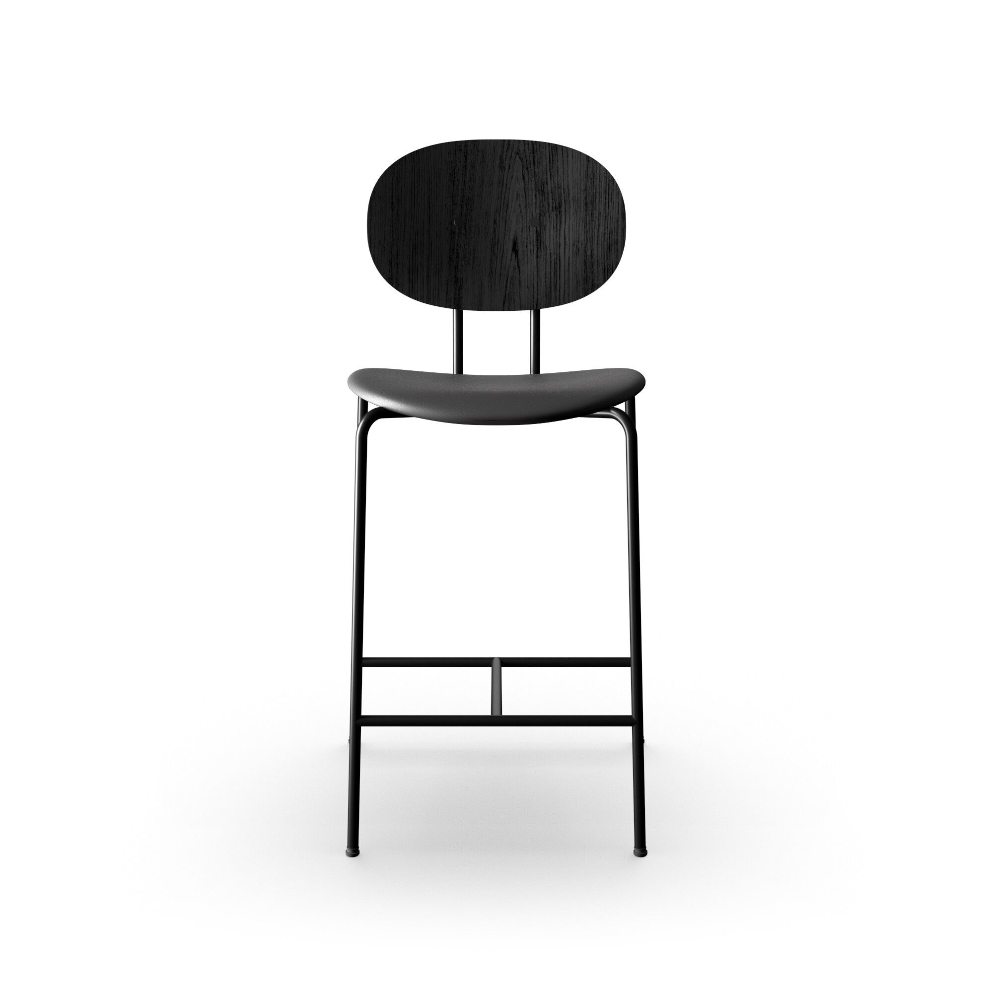 Piet Hein Tabouret De Bar Noir En Chêne Noir Et Cuir Noir