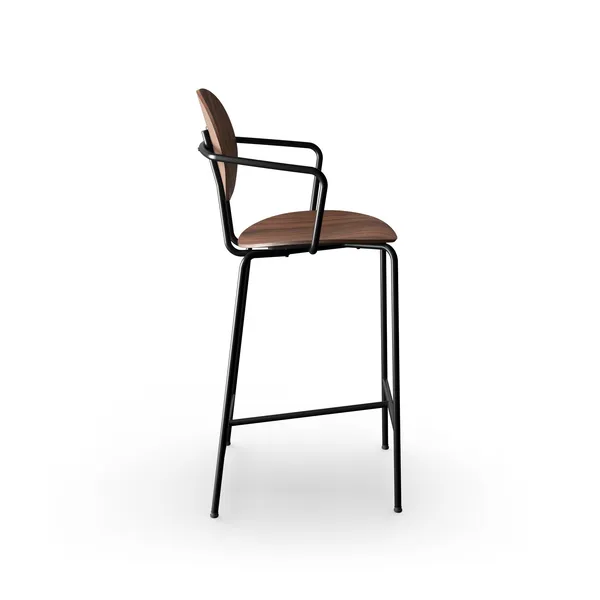 Piet Hein Barstool Black with Armrests Walnut