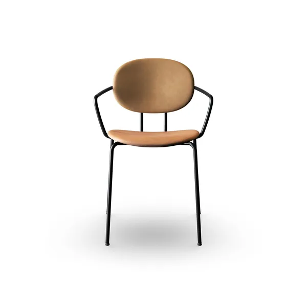 Piet Hein Dining Chair Black with Armrests Cognac Leather