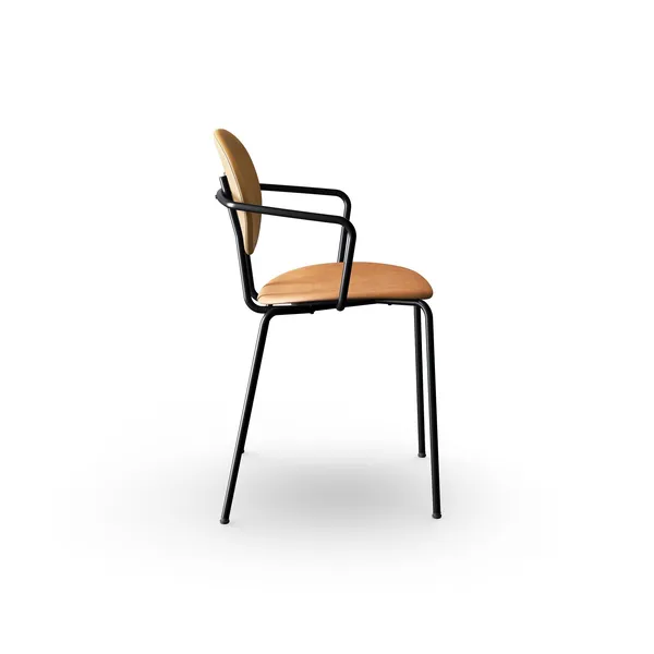 Piet Hein Dining Chair Black with Armrests Cognac Leather