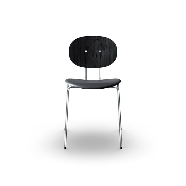 Piet Hein Dining Chair Chrome Black Oak and Black Leather