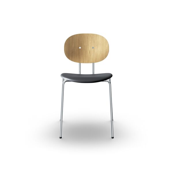 Piet Hein Dining Chair Chrome Oak Wood and Black Leather