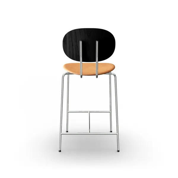 Piet Hein Bar Stool Chrome Black Oak and Cognac Leather