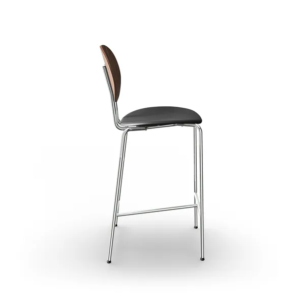 Piet Hein Bar Stool Chrome Walnut and Black Leather