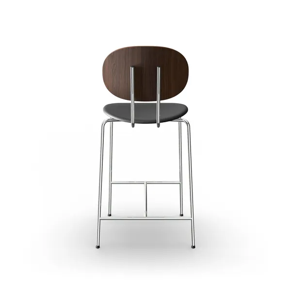 Piet Hein Bar Stool Chrome Walnut and Black Leather
