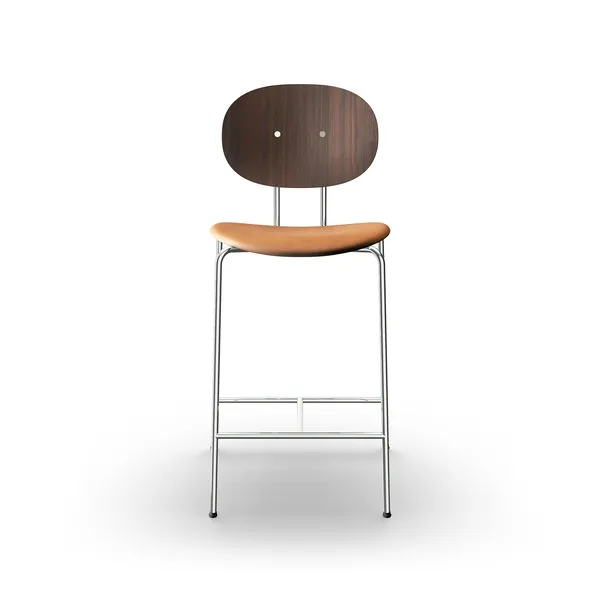 Piet Hein Bar Stool Chrome Walnut and Cognac Leather