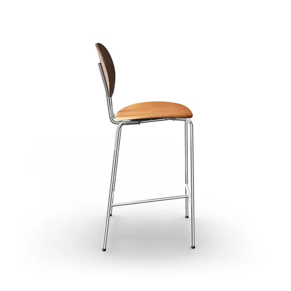 Piet Hein Bar Stool Chrome Walnut and Cognac Leather