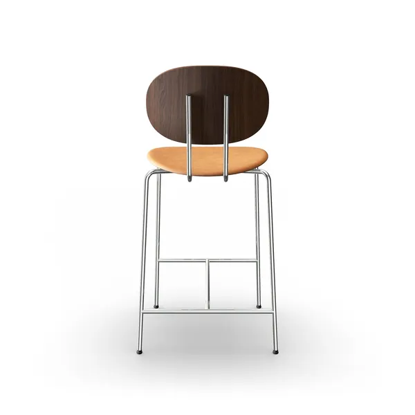 Piet Hein Bar Stool Chrome Walnut and Cognac Leather