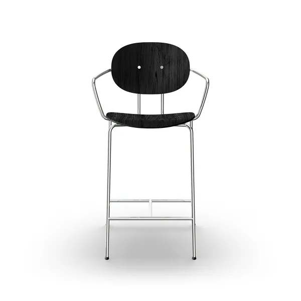 Piet Hein Barstool Chrome with Armrests Black Oak