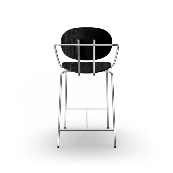 Piet Hein Barstool Chrome with Armrests Black Oak