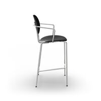 Piet Hein Barstool Chrome with Armrests Black Oak and Black Leather
