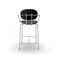 Piet Hein Barstool Chrome with Armrests Black Oak and Black Leather