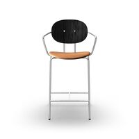Piet Hein Barstool Chrome with Armrests Black Oak and Cognac Leather
