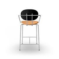 Piet Hein Barstool Chrome with Armrests Black Oak and Cognac Leather