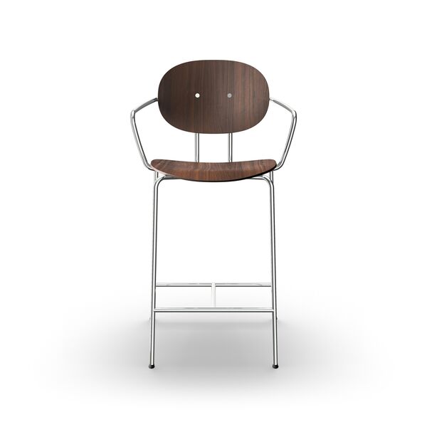 Piet Hein Bar Stool Chrome with Armrests Walnut