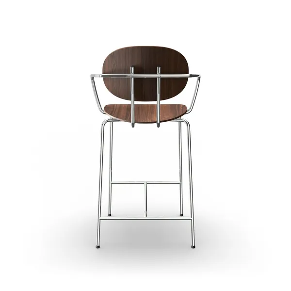Piet Hein Bar Stool Chrome with Armrests Walnut