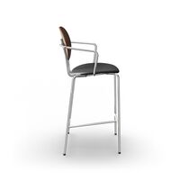 Piet Hein Barstool Chrome with Armrests Walnut and Black Leather