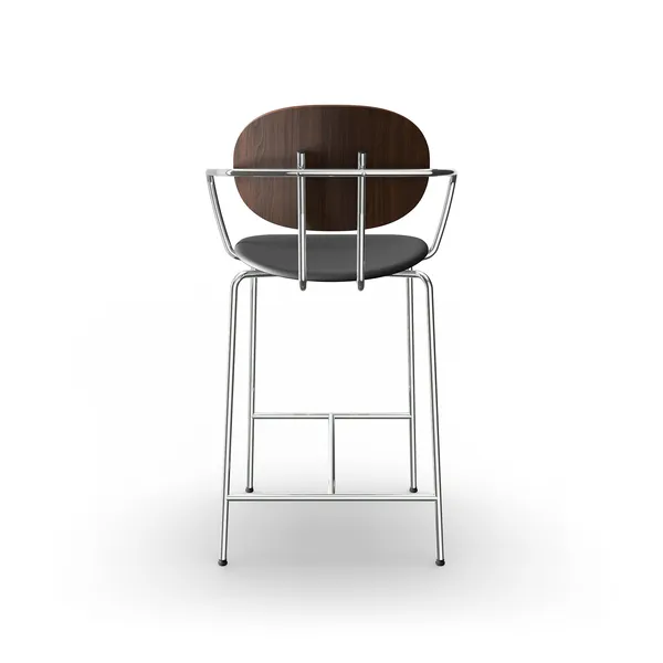 Piet Hein Barstool Chrome with Armrests Walnut and Black Leather