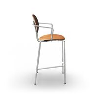 Piet Hein Barstool Chrome with Armrests Walnut and Cognac Leather