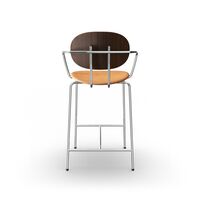 Piet Hein Barstool Chrome with Armrests Walnut and Cognac Leather