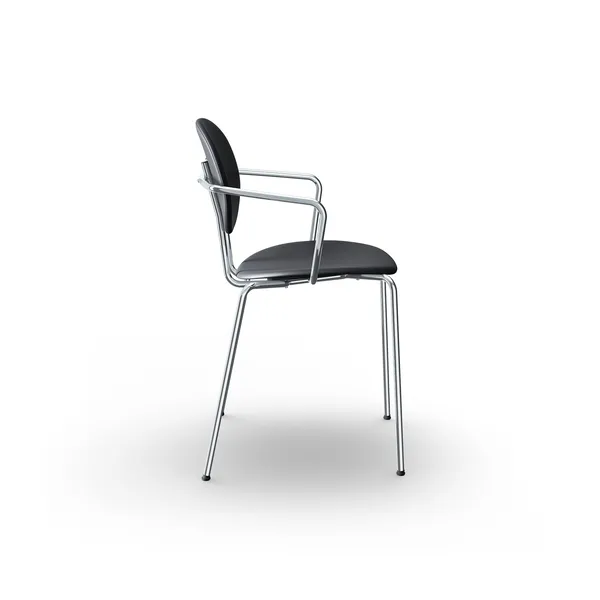 Piet Hein Dining Chair Chrome with Armrest Black Leather