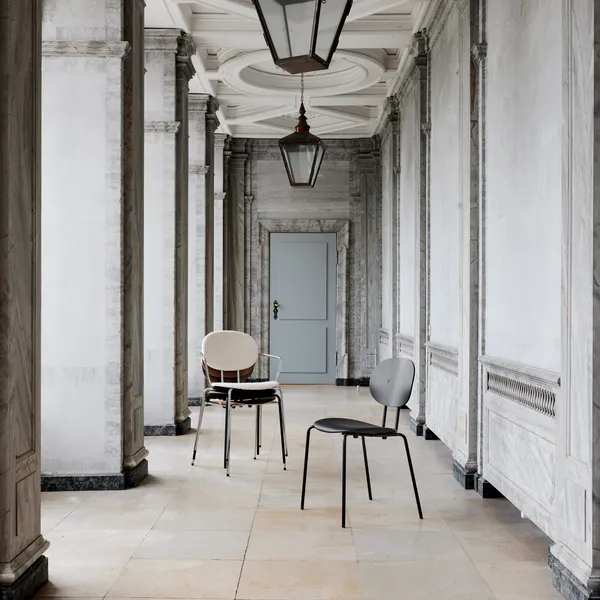 Piet Hein Dining Chair Chrome with Armrest Black Leather