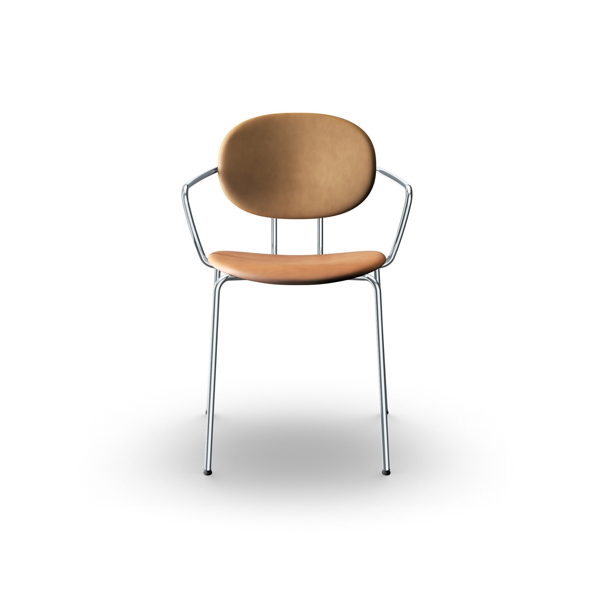Piet Hein Spisestol Krom med Armlener Cognac Skinn