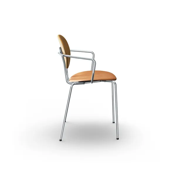 Piet Hein Dining Chair Chrome with Armrests Cognac Leather