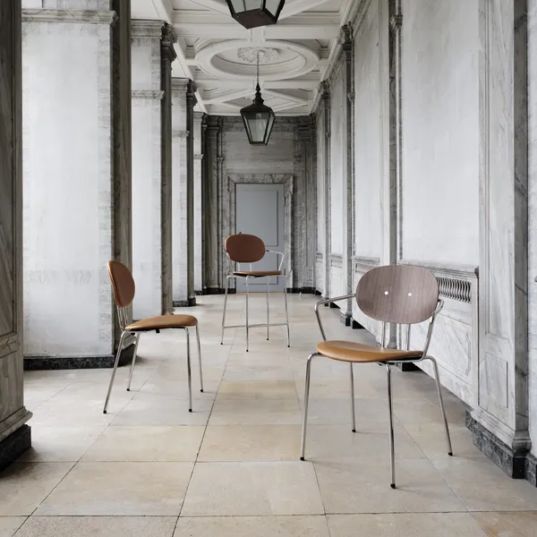 Piet Hein Dining Chair Chrome with Armrests Cognac Leather