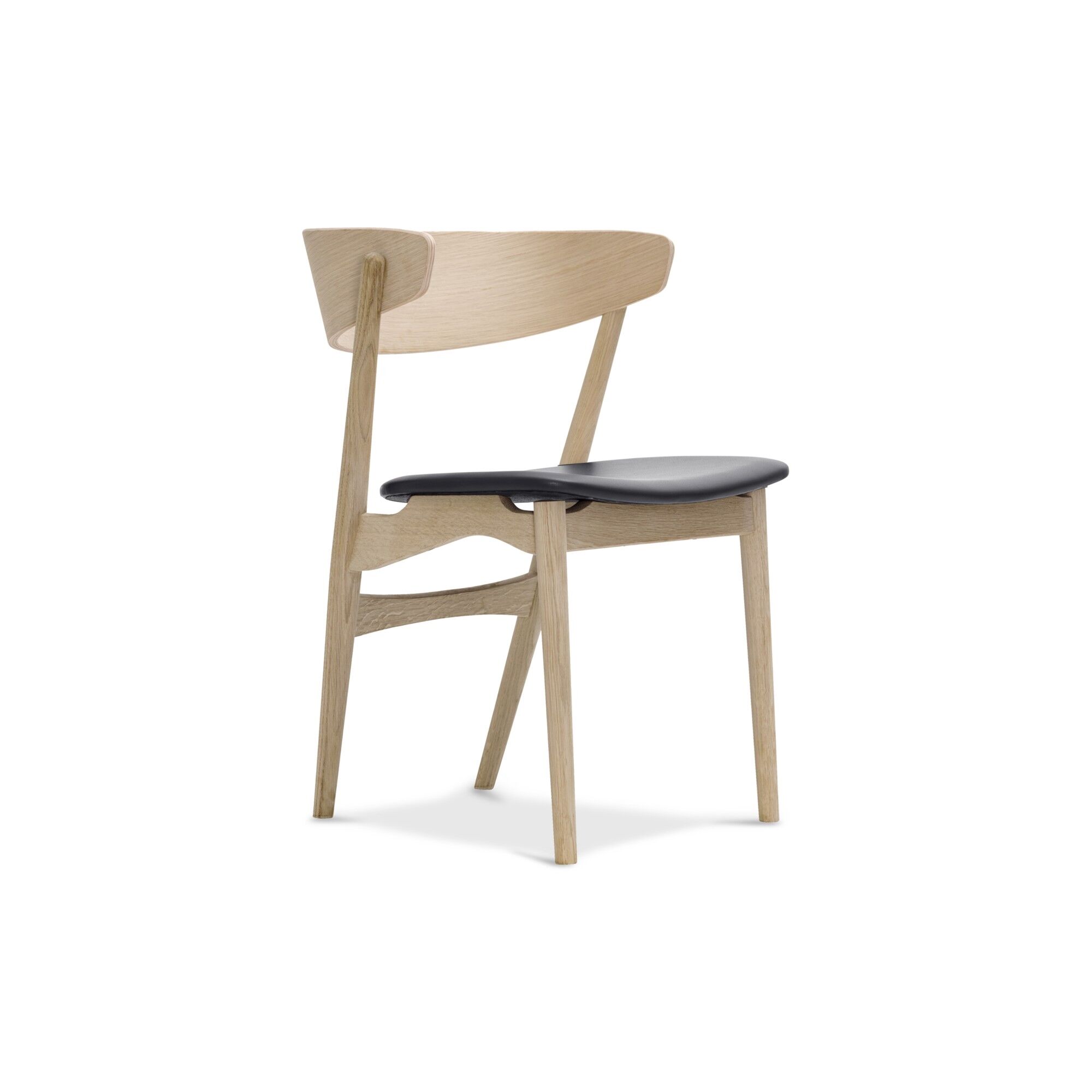 No 7 Chaise de Salle à Manger Chêne Savonné et Cuir Noir