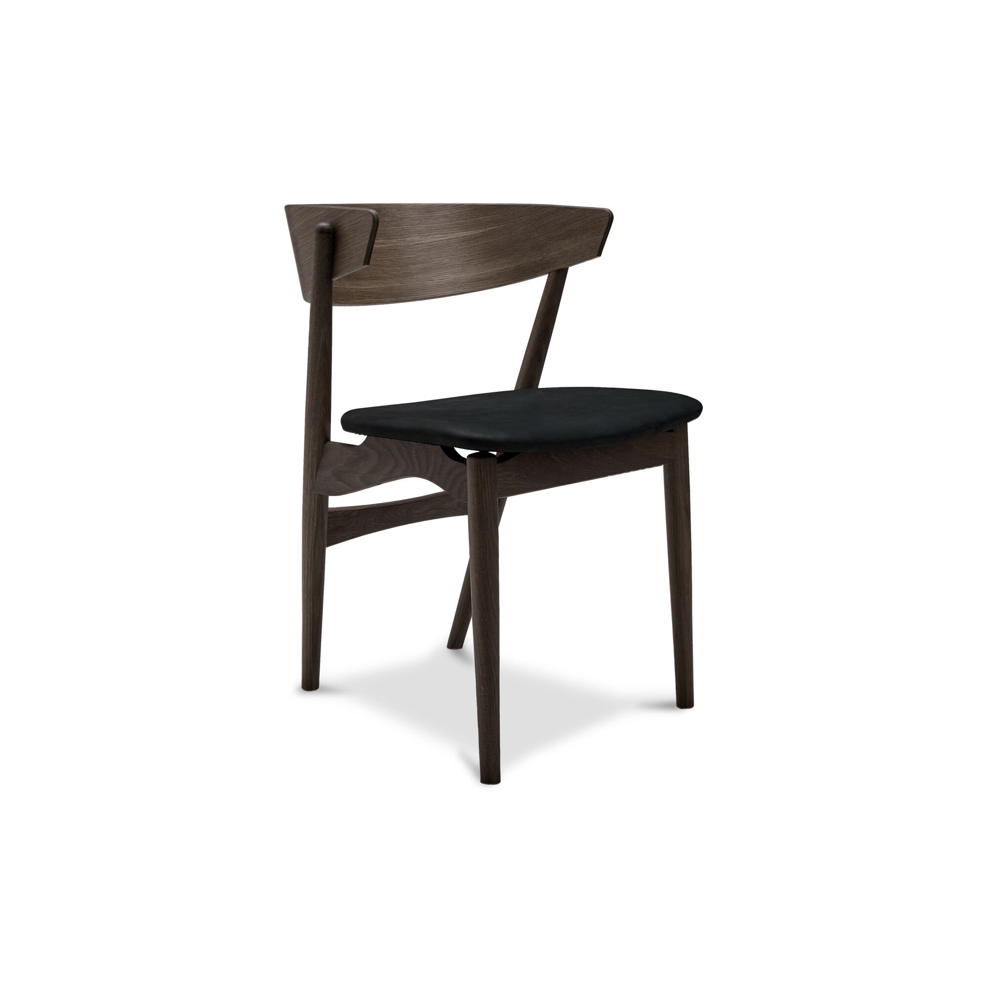 No 7 Chaise de Salle à Manger en Chêne Foncé Huilé et Cuir Noir