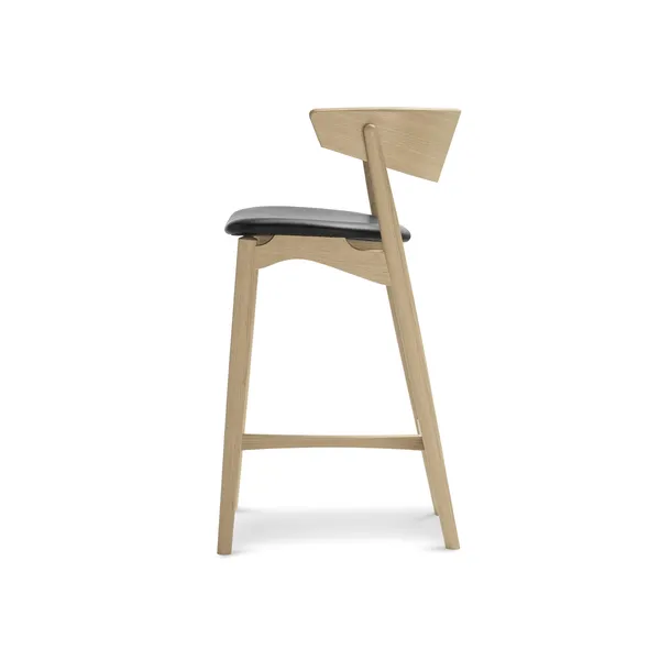 No 7 Bar Stool White-oiled Oak and Black Leather
